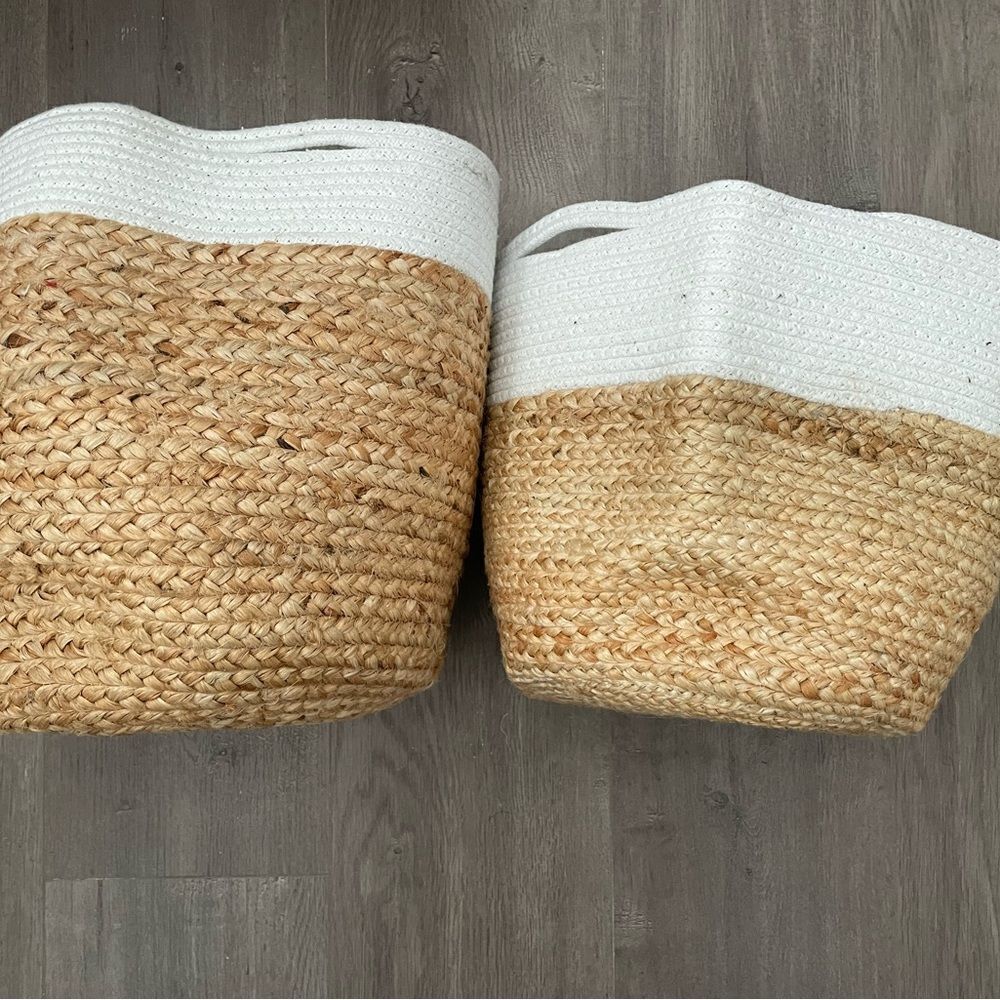 Set of 2 Baskets White Seagrass & Rope